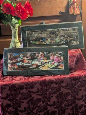 Asian Art prints set of 2 - River Floating Market